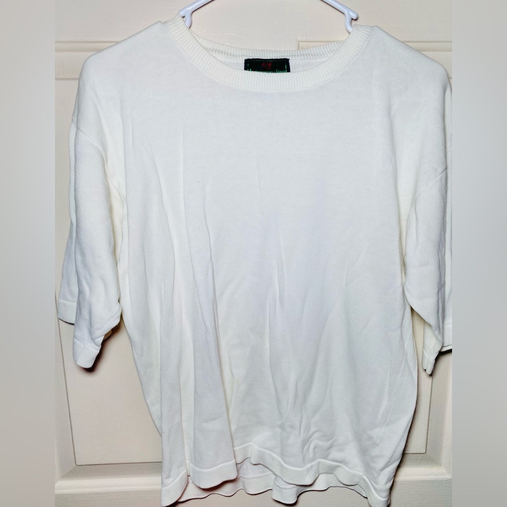 Vintage‎ 90s Abercrombie & Fitch White Knit Short Sleeve Crewneck Sweater Unisex
